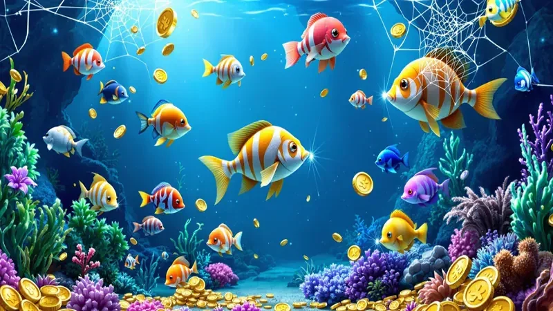 Layar permainan tembak ikan bertema bawah laut di SM650